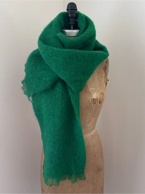 Baum Und Pferdgarten Scarf Wrap Green Mohair Wool Alpaca 11” X 80” Italy
