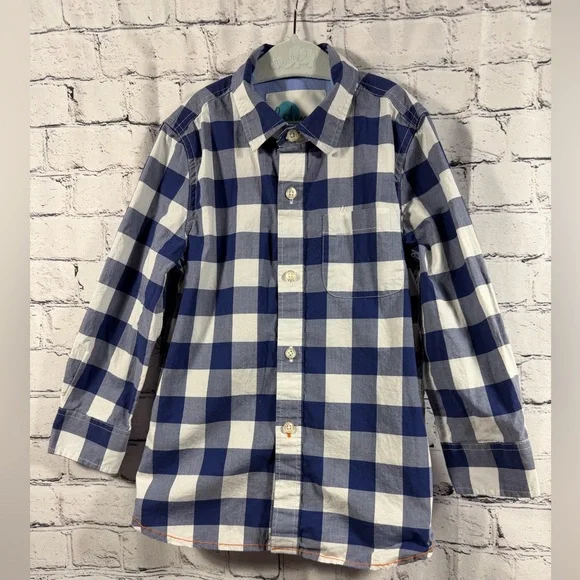 Boden EUC Blue and White Checkered Button-Down Shirt
