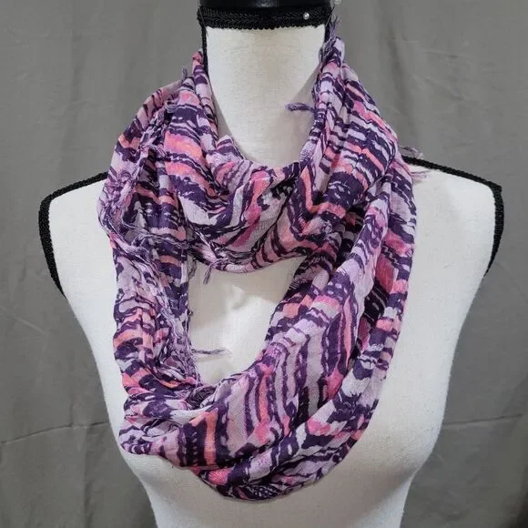 Pink purple thin wrap infinity scarf