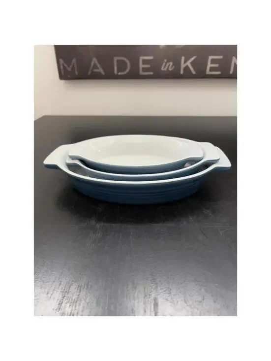 Set of 3 Gradient Blue and White Ceramic 12