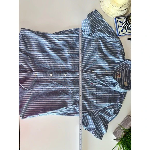 Levis Mens Standard Fit Short Sleeve Striped‎ Button Down Shirt Blue White M