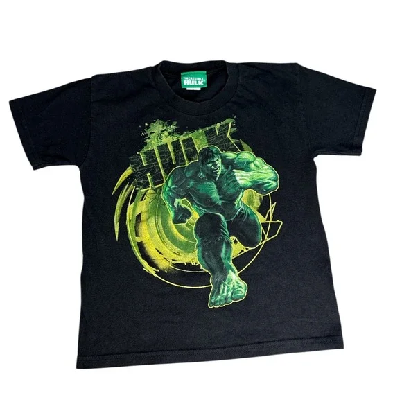 Incredible Hulk Y2K 2008 Cotton T-Shirt Kids Graphic Tee Size 7‎ Marvel Style