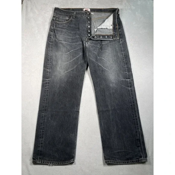 Levis 501 Mens Vintage Original Straight Leg Button Fly Black Denim Jeans 40x32
