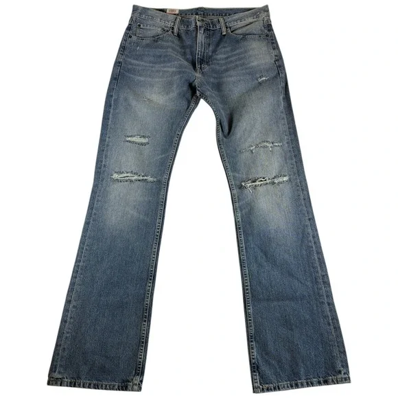 VTG Levi's 527 Bootcut Jeans Mens 36x36 Blue Whiskering Distressed Slim Fit