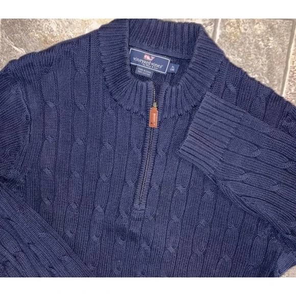 Boys Vineyard Vines 1/4 Zip Cable Knit Sweater XL‎ 20 Youth Kids Navy Blue