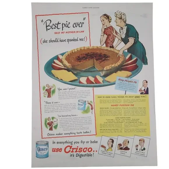 Crisco Shortening Magazine Advertisement 1940s Vintage Baking Pumpkin Pie Recipe