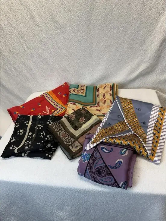 ~So French~ VTG Scarves Lot of 6 Silk Twilly Oblong, 4 Square 1 Kenzo Elorian