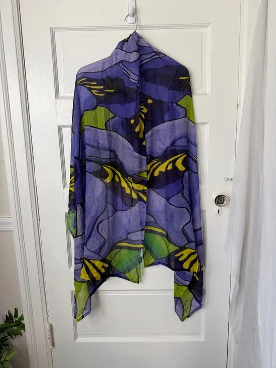 Vida Art Lightweight Modal Purple Abstract Iris Floral Print Scarf Wrap Festival