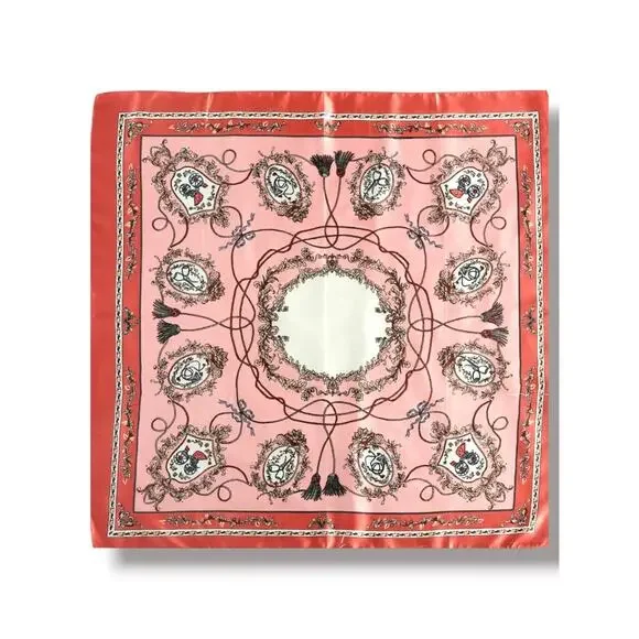 Pink Equestrian Novelty Print Square Scarf Satiny Romantic Horse Girl Accessory