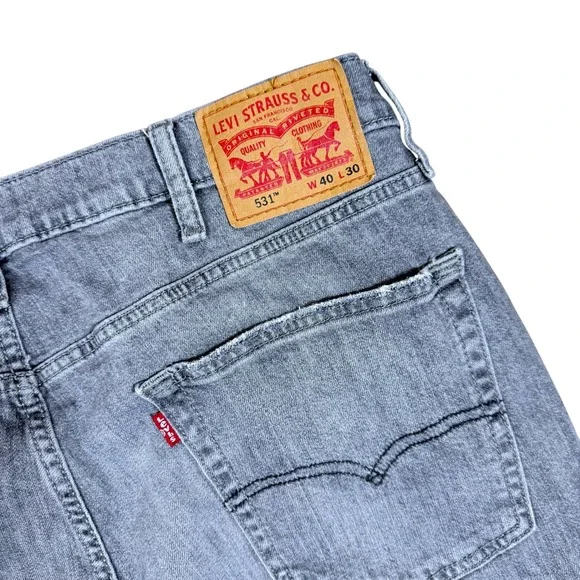 Levis 531 Mens Grey Athletic Slim Distressed Denim‎ Jeans 40x30 S51077 NXBD