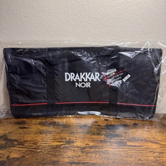 Drakkar Noir Duffle Bag Black Red Travel Gym Weekender Tote NWT Vintage 90s