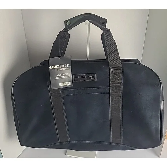 Kenneth Cole Duffel Bag Black New With Tags Faux Suede Travel Weekender Carryon