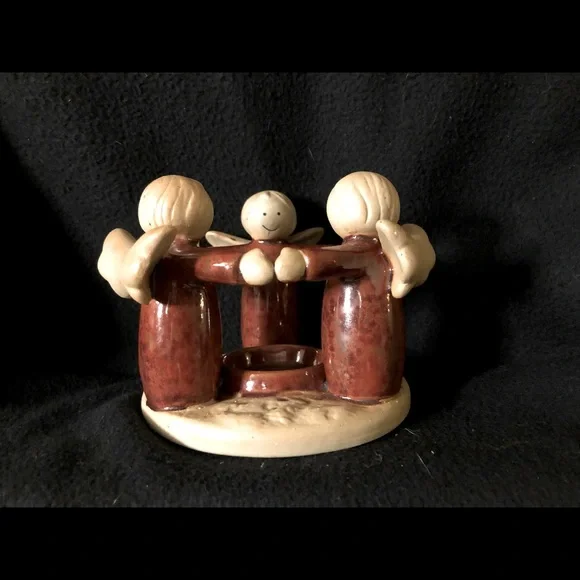 Ceramic Candle Holder with Three Angels - Great Condition