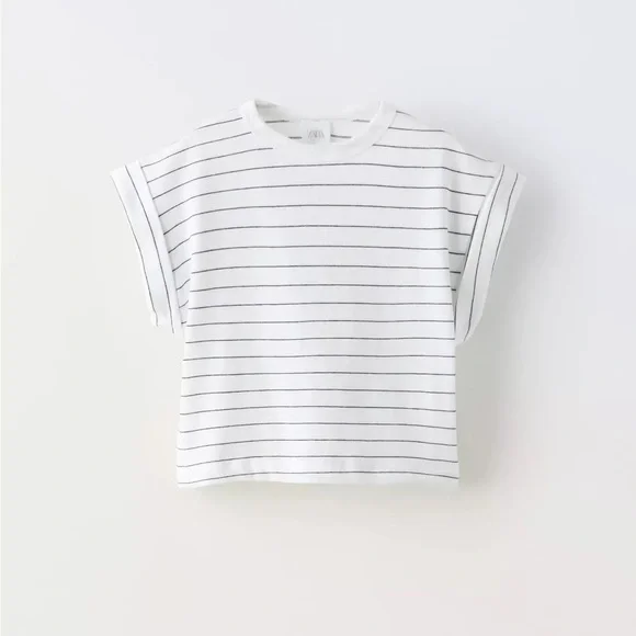 Girl’s Zara White and Black Striped Tee