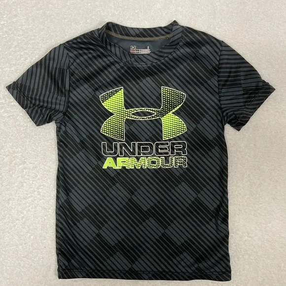 Underarmour heatgear logo black grey short sleeve t-shirt tee size 6