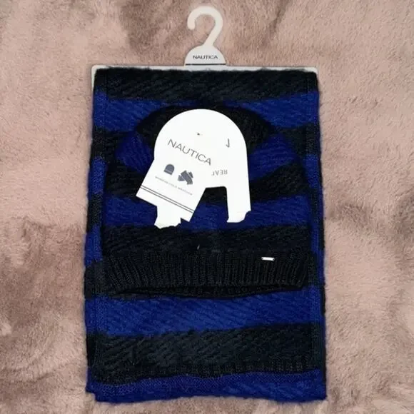 Nautica Striped Hat and Scarf Gift Set NWT