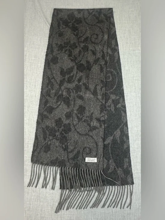 Amicale Cashmere Women's Charcoal Floral Knit Scarf 100% cashmere