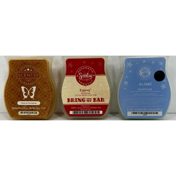 Scentsy Lot (3) Holidays Wax Bars – Clove & Cinnamon, Eggnog, Ice Hotel- Retired