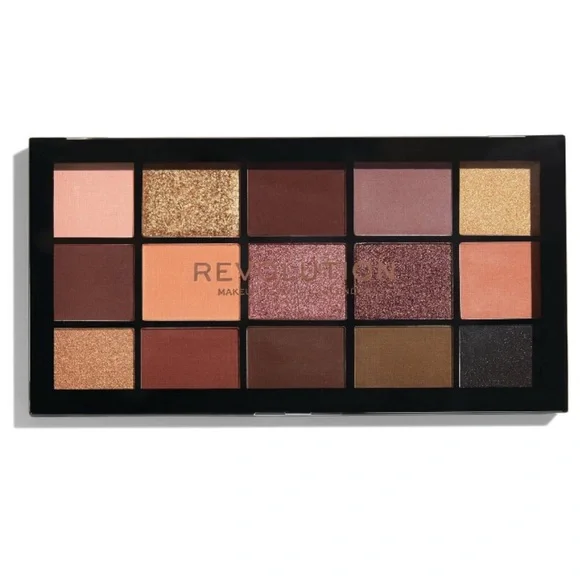 Makeup Revolution Eyeshadow Palette - Shimmering Gold, Deep Brown, and Soft Pink