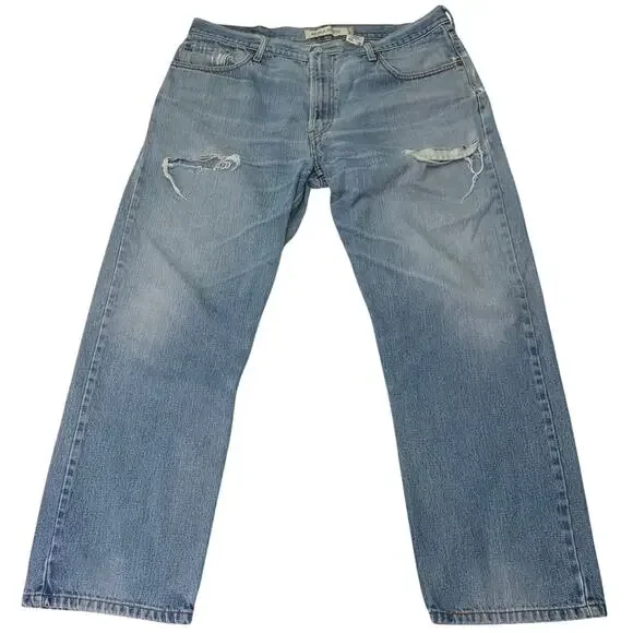 VTG Levi's 505 Mens 40x32 Regular Fit Light Wash Distressed Denim Blue Jeans