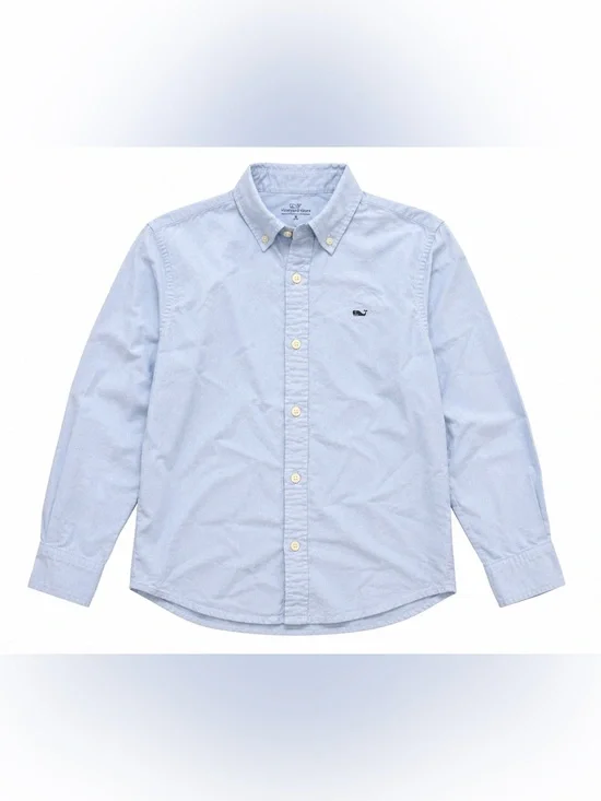 Vineyard Vines Boys' Oxford Long Sleeve Whale Shirt- chambray blue - m (12-14)