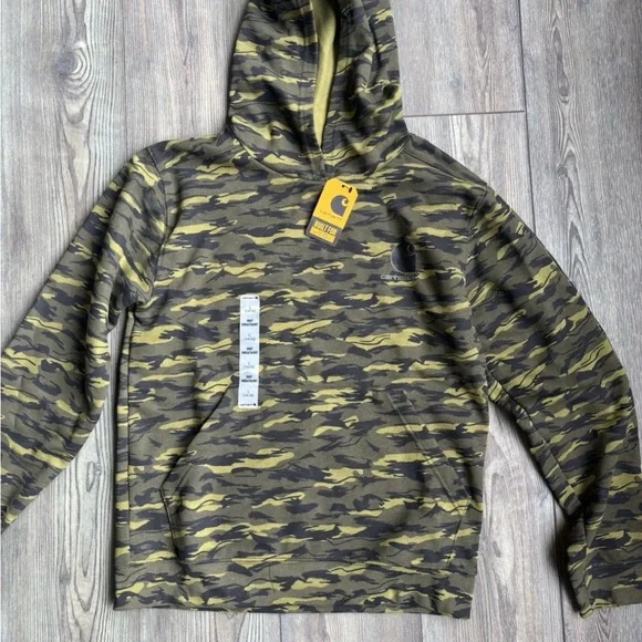 NWT- Carhartt Boys Camo Hoodie Graphic Long Sleeve Sweatshirt Logo Size L 14/16