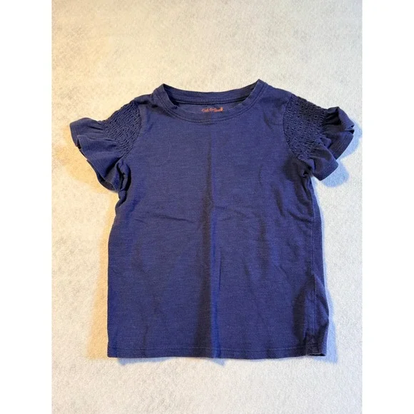 Cat & Jack Girls Navy Blue Smocked Ruffle Sleeve T-Shirt Size XS 4-5