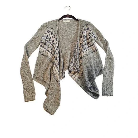 Abercrombie‎ Cardigan Sweater Kids M Gray Fair Isle Open Front