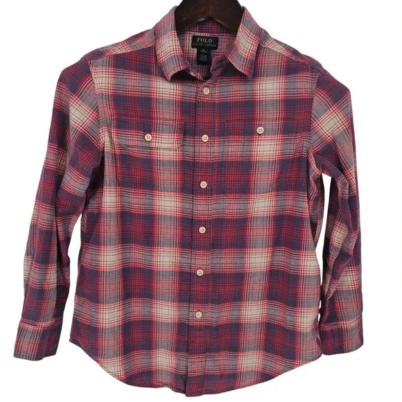 Polo Ralph Lauren Plaid Button Down Shirt Kids Size M 10 12 Boys Long Sleeve