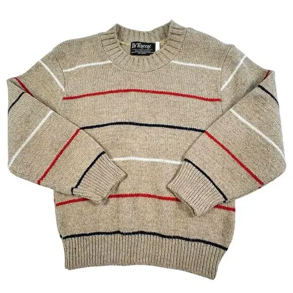 DiVincent Vintage Crew Neck Sweater Boys 7 Beige Striped Preppy Classic
