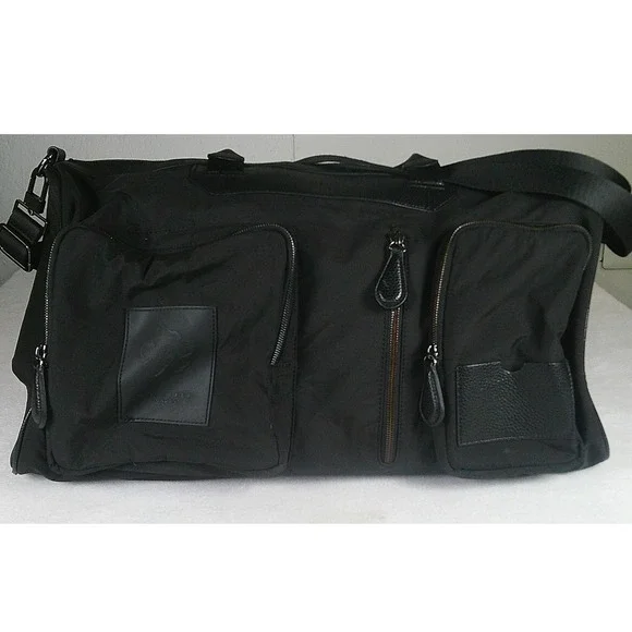Ted Baker London Black Nylon Duffel Bag Leather Trim Travel Weekend Gym Bag
