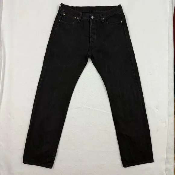 Levis 501 Jeans Mens 36X34 Black Original Fit Straight Leg Button Fly Denim