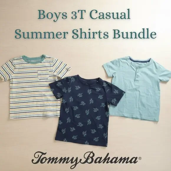 Tommy Bahama Toddler 3T Shirt Bundle | 3 Tees | Stripes Dinosaur Henley