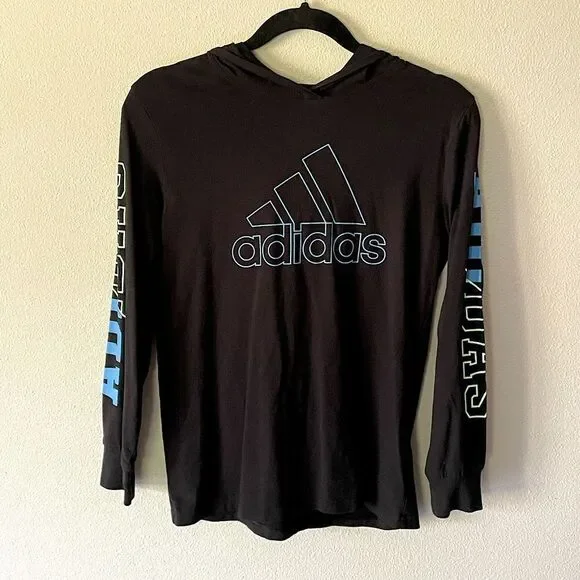 NEW! Adidas Youth Long-Sleeve Black Logo Hoodie. Size Medium.