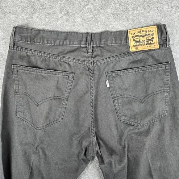 Levis 505 Straight Leg Jeans Mens 36 x 34 Black Five‎ Pocket Zip Fly White Tab