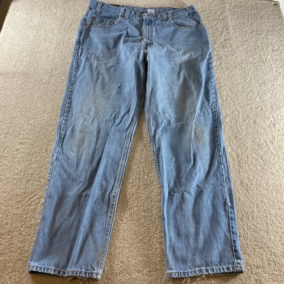 Levi 550 Relaxed Fit Mens 40x32 Light Blue Fair Distressed Vintage Tapered Jeans