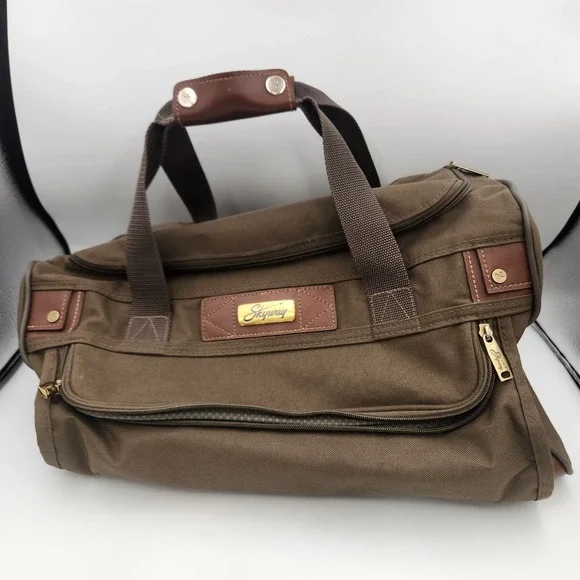 Vintage Skyway Travel Bag Brown Canvas & Leather Duffel Luggage Made in Thailand
