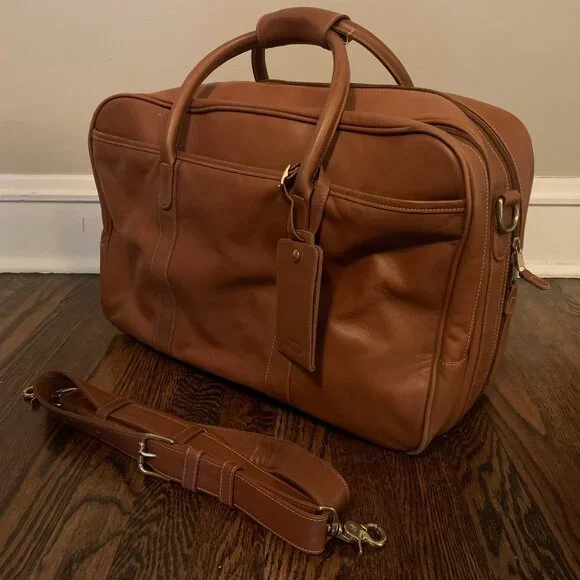 Vintage Coach Cognac Brown Leather‎ Duffel Travel Bag Weekender