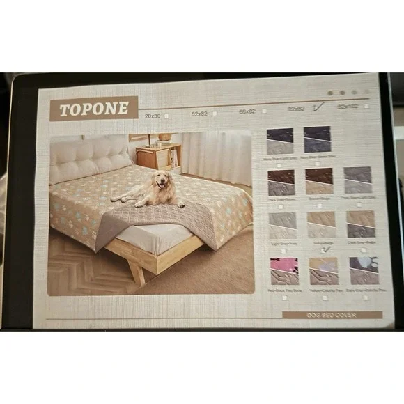 TOPONE Waterproof Reversible Dog Bed Cover Queen 82x82 Ivory Beige‎ Pet Blanket
