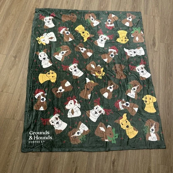 Grounds & Hounds Coffee Co Holiday Blanket‎ For Dogs Pet Christmas 60x48 SOFT!