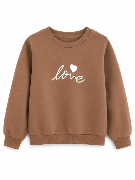Girls Brown Love Heart Graphic Sweatshirt Pullover Size 5Y