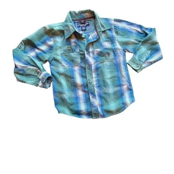 US Polo Ssoc Blue Plaid Long Sleeve Shirt Size L (7)