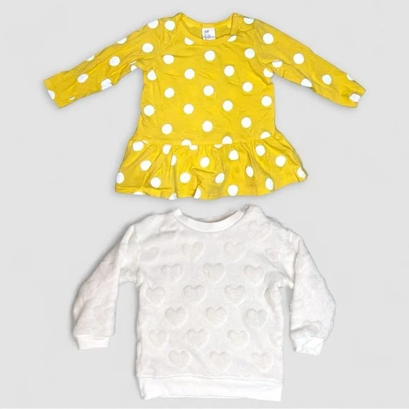 Baby Girl 6–9M H&M Top Bundle – Yellow Polka Dot Peplum & Fleece Sweatshirt