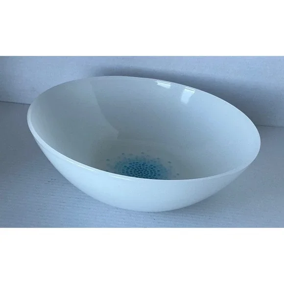 Fire-King Vintage Blue Mosaic Milk Glass Mixing Bowl 6.5 Inch Mid Century Modern
