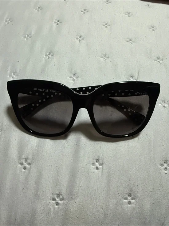 Ralph Lauren Black Cat-Eye Sunglasses with Polka Dot Interior