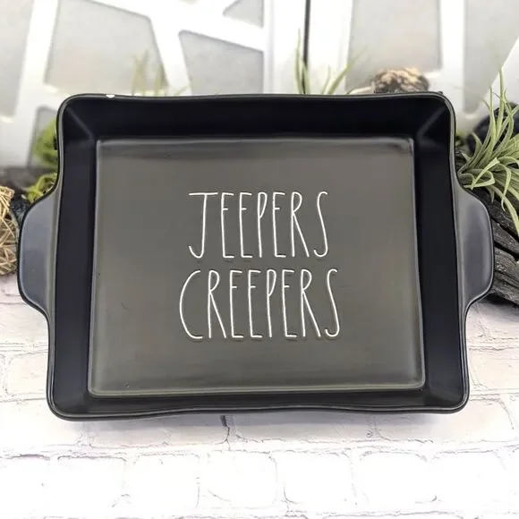 Rae Dunn JEEPERS CREEPERS Black Ceramic Casserole Baking Dish