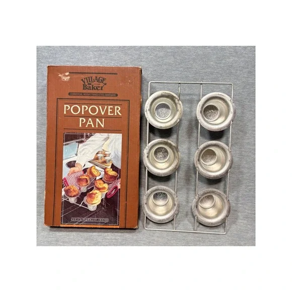Village‎ Baker Commercial Weight Tinned Steel 6 Cup Popover Pan Vintage Bakeware