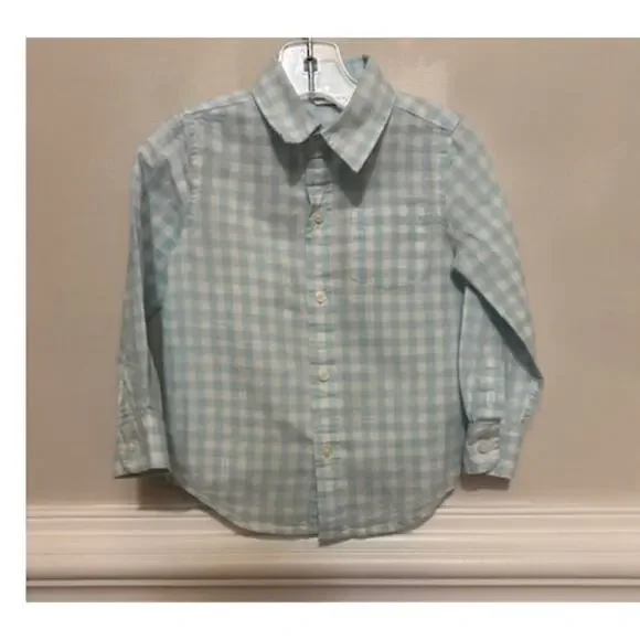 Janie & Jack Button Down Shirt Linen Cotton Blend Checker Print Preppy 2T New