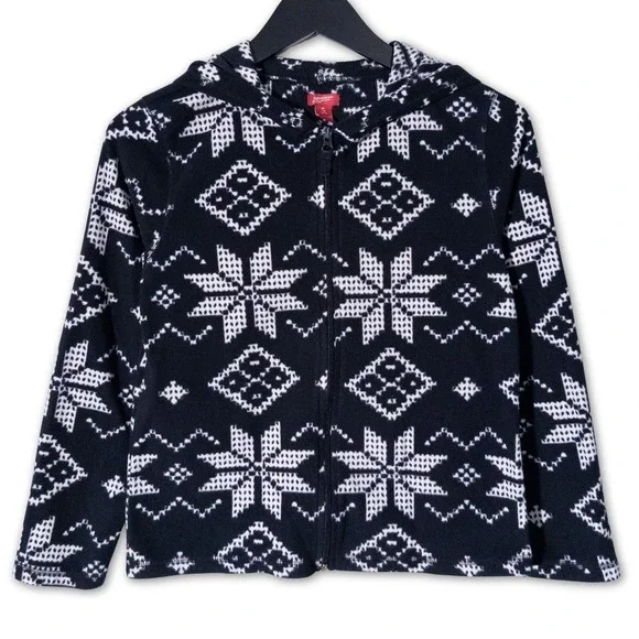 Arizona Jean Co Fleece‎ Hoodie Girls XL 16 Black White Snowflake Winter Pullover