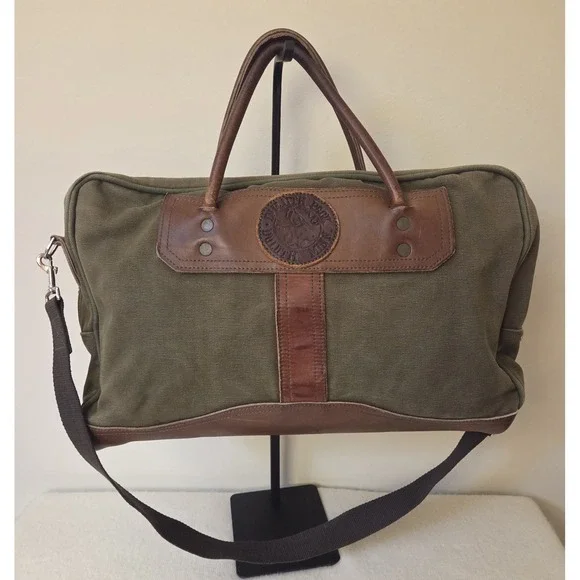 Duluth Pack Olive Canvas & Leather Weekender Duffel Bag — USA Made — Moose Logo